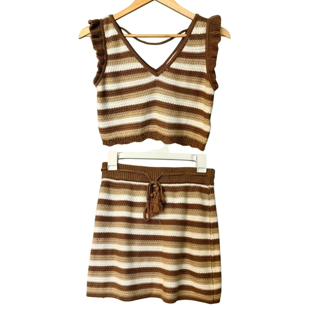 Madden NYC Knit 2-Piece Crop Top & Skirt Set Women’s Junior Crochet Boho Y2K - Picture 4 of 11